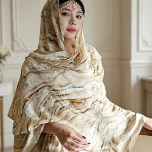 Women's Vintage Ethnic Print Scarf Lightweight Breathable Polyester Shawl Beach Sun Protection Head Wrap Fashion Long Scarf