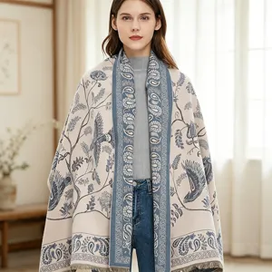 Women Winter Warm Scarf Retro Ethnic Paisley Floral Print Imitation Cashmere Long Shawl Wrap Versatile Neck Cover