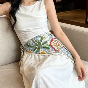Elegant women silk triangular scarf versatile waist accessory tropical floral print fashion shawl