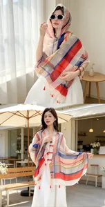 Summer sun protection thin shawl colorful striped ethnic scarf stylish outerwear for women.