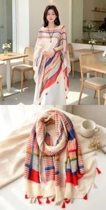 Summer sun protection thin shawl colorful striped ethnic style cape women scarf outerwear