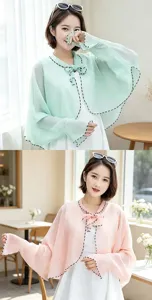 Lightweight summer sun protection cape shawl, breathable long sleeve sheer cardigan for women.