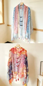 Summer sun protection Chinese frog button retro ethnic style shawl beach scarf cape detail