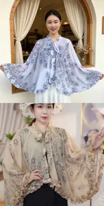 Summer thin chiffon sun protection shawl lace cape driving outdoor UV protection cover up clothing