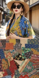 French vintage artistic print silk scarf women elegant shawl square scarf spring travel wear