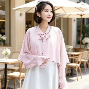 Women summer sun protection shawl breathable long sleeve cape UV blocking outdoor stylish pink