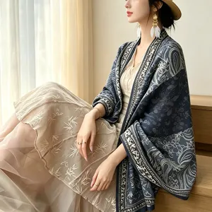 Women Paisley Floral Polyester Shawl Scarf Ethnic Vintage Long Stole Lightweight Sun Protection Wrap Female Accessory