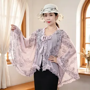 Women Summer Chiffon Sun Protection Shawl Cape Floral Lightweight Outdoor Cycling Beach Wear