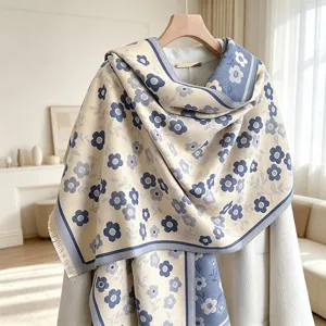 Cozy floral cashmere-feel winter scarf warm thick oversized shawl for women daily wear