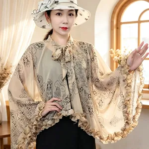 Summer thin sun protection shawl chiffon lace anti UV outdoor cycling driving cape cover up