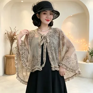 Spring summer thin sun protection shawl fashion ruffles cape driving outdoor wrap top for women