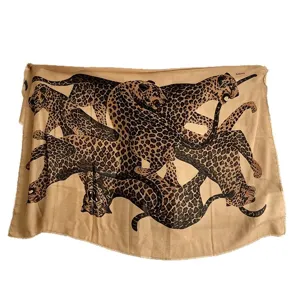 Vintage leopard print silk scarf luxury aesthetic women fashion shawl big square wrap.