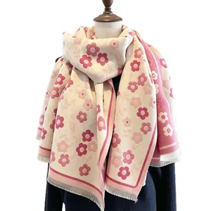 Cozy floral imitation cashmere scarf, double-sided warm winter shawl and stylish neckerchief.