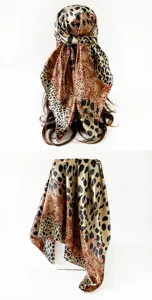 Leopardmuster Satin Quadrat Schal Detail, weiche Kunstseide Material, stylisches Haartuch.