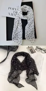 Chic polka dot silk scarf women elegant fashion neckerchief lightweight hair band accessory