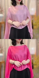 Summer solid color translucent pullover cape breathable fashion shawl for women vacation.
