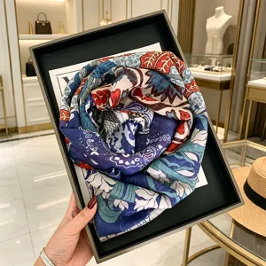 Retro floral printed square scarf for women, elegant fashion sunscreen thin shawl for summer decor.