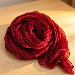 Breathable pleated silk scarf, soft crinkle fashion shawl and elegant neck wrap for women.