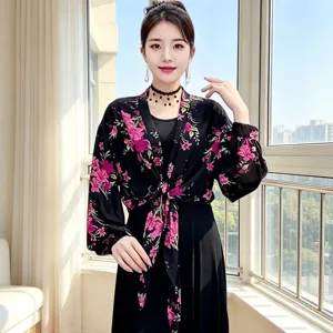 Women summer floral chiffon sun protection shawl loose breathable cardigan beach cover up