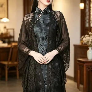 New Chinese style lace hollow shawl summer thin elegant outer cardigan fashion scarf for women