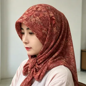 Elegant floral print hijab scarf for women, breathable retro head cover and stylish shawl.
