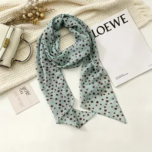 Women's French Vintage Polkadot Leopard Printed Long Scarf Lightweight Polyester Multipurpose Neck Scarf Hair Band Shawl