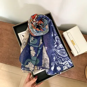 Vintage elegant printed square scarf women fashion versatile sun protection summer lightweight shawl