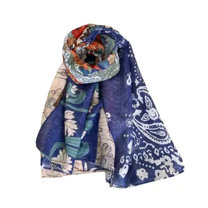 Retro elegant printed floral scarf women fashion versatile summer thin sunscreen shawl decorative