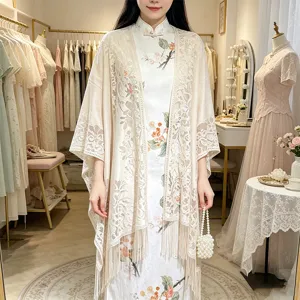 Elegant Chinese lace hollow shawl summer thin outer cardigan for women fashion stylish scarf dress