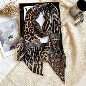 Chic leopard zebra print silk scarf, versatile French retro neck tie and hair accessory.