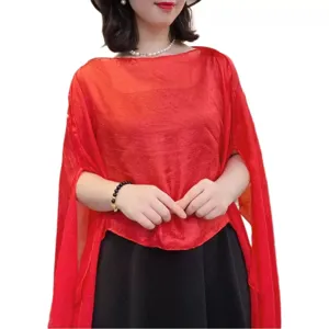 Summer new red pullover shawl breathable solid color fashion outer wear cape for women