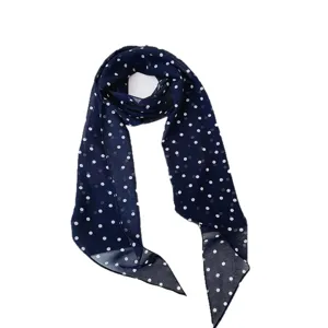 Navy blue polka dot silk scarf for women, elegant French retro style neckerchief or headband.