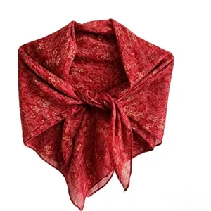 Red floral print cotton linen scarf breathable women retro headscarf travel shawl main.