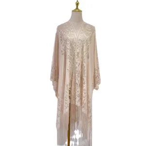 Elegant summer lace hollow cardigan shawl for women, breathable open front cover up top.