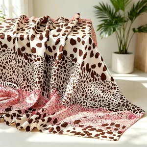 Leopard print satin square scarf, retro imitation silk elegant headscarf for women.