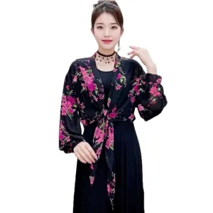 Summer versatile ice silk sun protection floral cardigan thin shawl coat for women