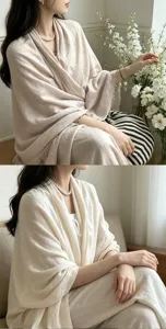 Scialle coprispalle in lino beige leggero protezione solare, accessorio vacanza elegante.