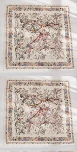 Close-up detail of the vintage floral square scarf showing exquisite printing and soft texture.