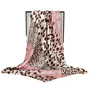 Leopard print women square silk scarf elegant satin headscarf vintage fashion neckerchief