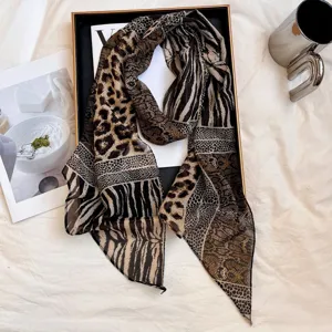 Multi-print silk scarf women fashion vintage leopard zebra snake dot versatile neck accessory