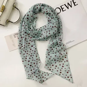 French vintage polka dot silk scarf, elegant green neck scarf and hair band for women.