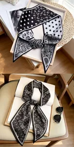 Foulard in seta nero e bianco a pois e paisley foulard multifunzione alla moda per donna.