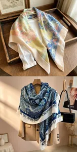 Silk feel large square scarf ethnic paisley print spring summer fashion shawl women outdoor travel sun protection.