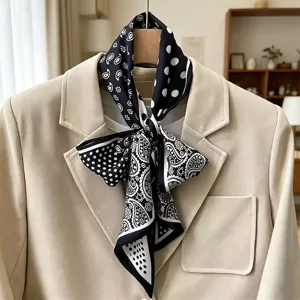 Sciarpa vintage a pois neri e bianchi, elegante fazzoletto da collo e foulard chic.
