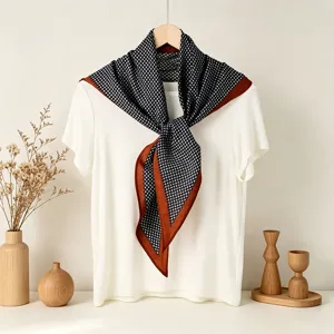 Femmes Mode Foulard Triangle Pied-de-poule Vintage Imitation Coton Lin Châle Élégant Quotidien Décoratif Foulard de Cou