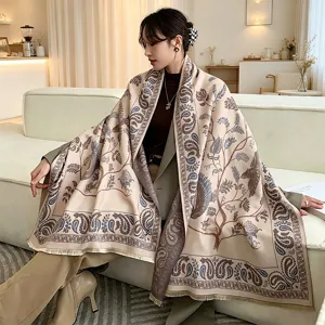 Vintage paisley floral shawl winter warm thick blanket scarf elegant women fashion wrap cape