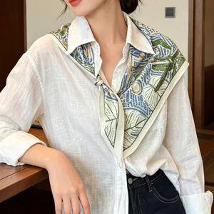 Korean style floral printed triangular silk scarf fashion neckerchief for women daily outfit