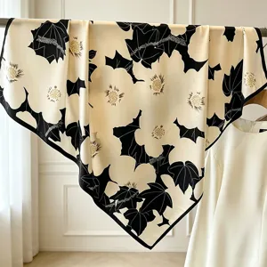 Vintage black and white floral print square silk scarf elegant lightweight accessory