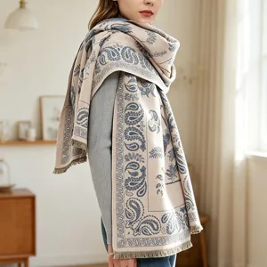 Retro ethnic style warm shawl, thickened long winter scarf, versatile cozy neck wrap for women
