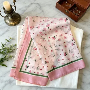 Floral square scarf for women lightweight pastoral headscarf neck scarf sweet daily wear